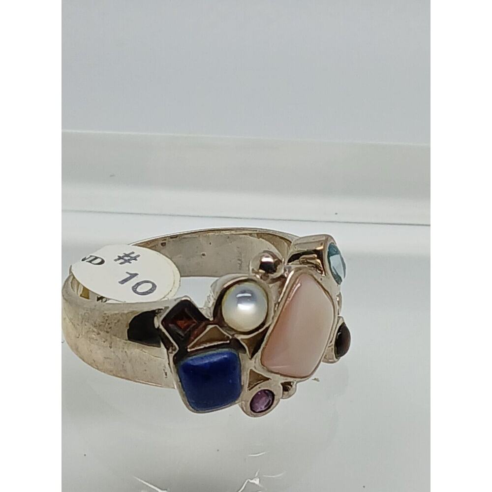 Vintage 1990's Sterling Silver Gemstone Ring Size 10 Lapis MOP Amethyst Topaz - Picture 6 of 13